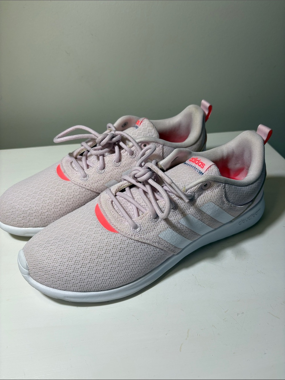 adidas Women’s Pink Athletic Sneakers with Coral Accents cloudfoam 9.5